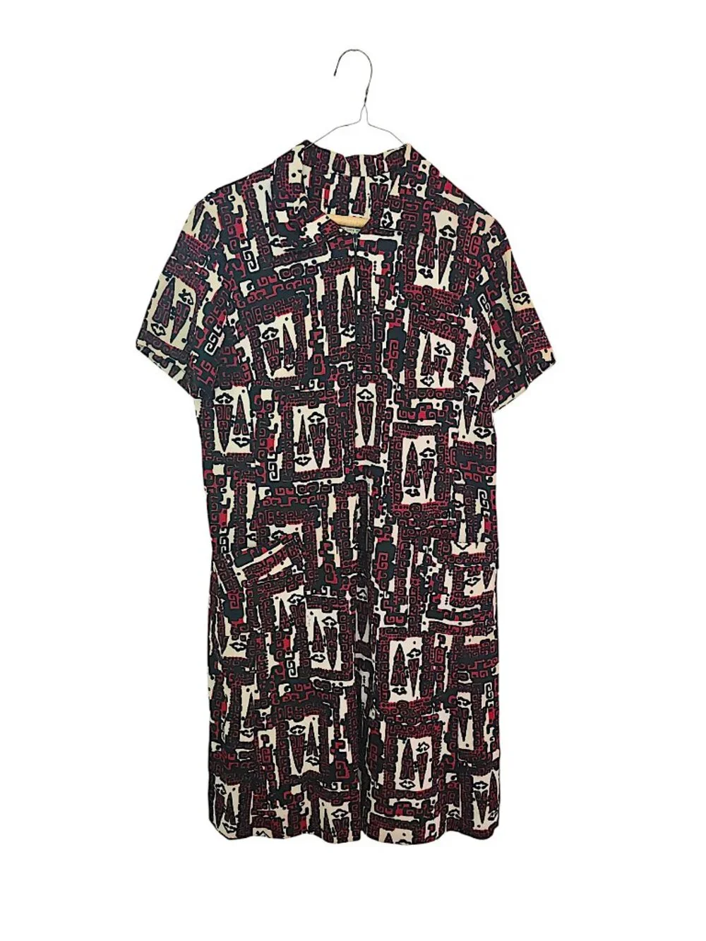 Vintage Abstract Print Dress 60s 70s